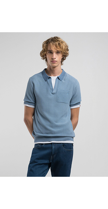 コットンPOLO半袖ニット